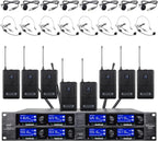 Sistema de micrófono inalámbrico UHF 8 canales Lavalier Mic Bodypacks de solapa micrófono