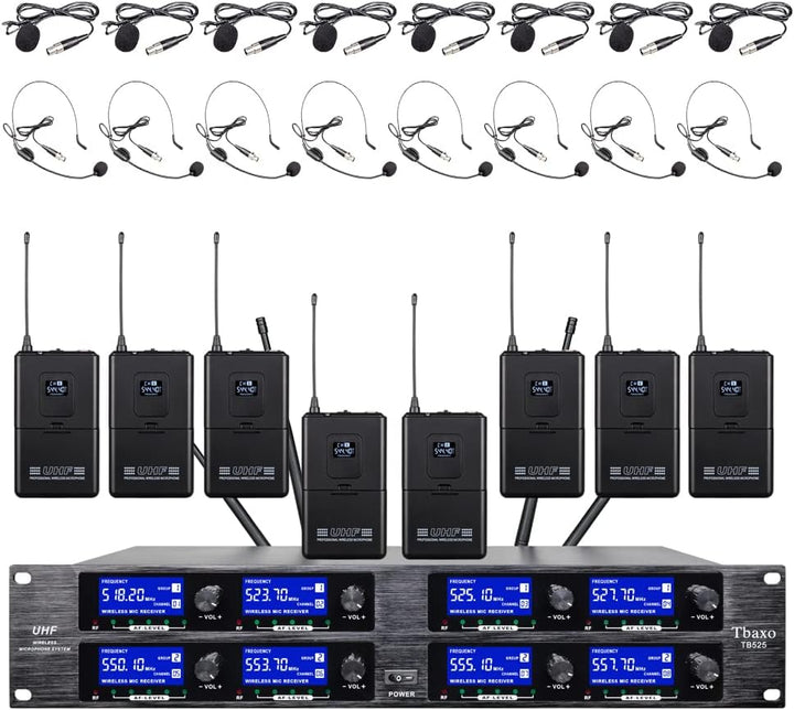 Sistema de micrófono inalámbrico UHF de 8 canales Lavalier Mic Body...