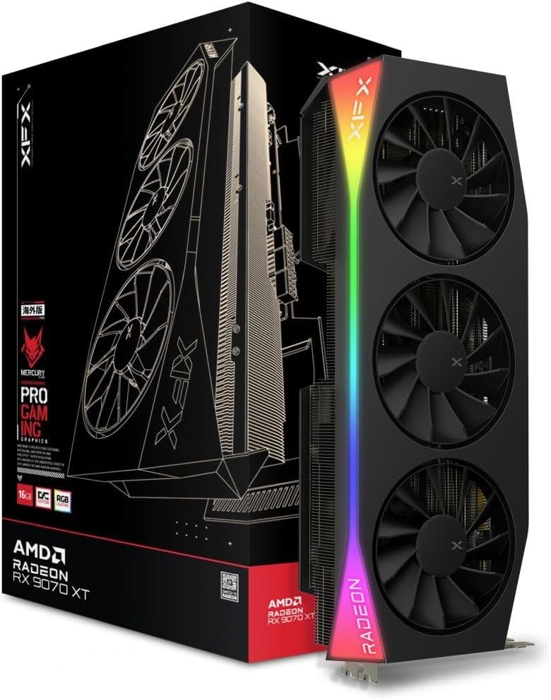 XFX Mercury AMD Radeon RX 9070 XT OC Edición de juegos con RGB 16 G...
