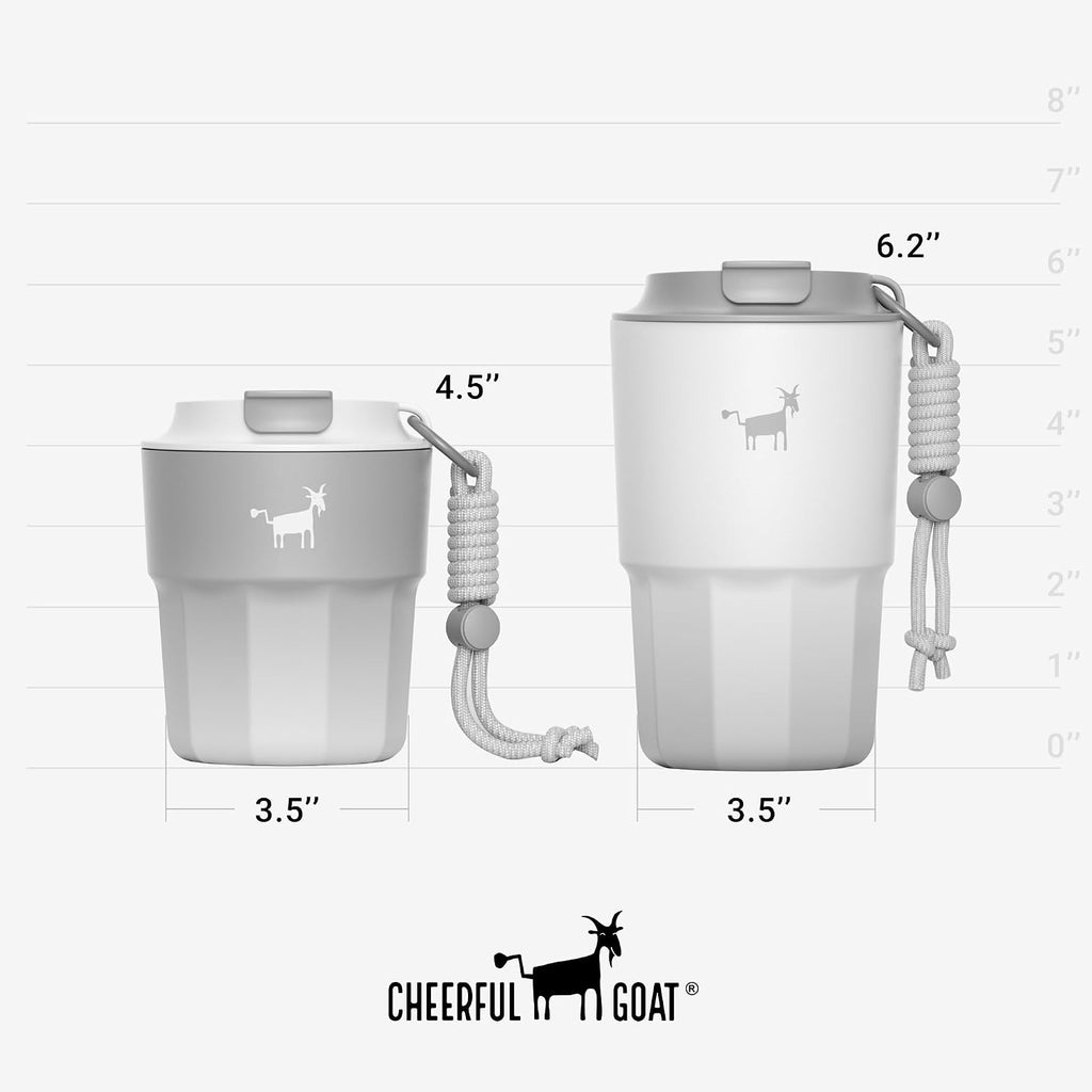 CHEERFUL GOAT Taza de café con forro de cerámica, vaso aislado de viaje de acero inoxidable con forro de cerámica, con tapa, taza a prueba de fugas de 10 onzas para café con agua caliente y fría en