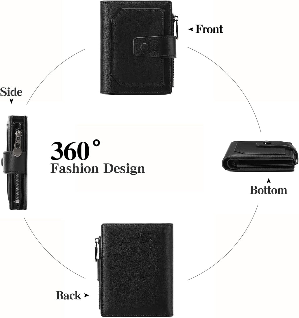 GAEKEAO Billeteras de cuero genuino para hombre con cremallera, Negro