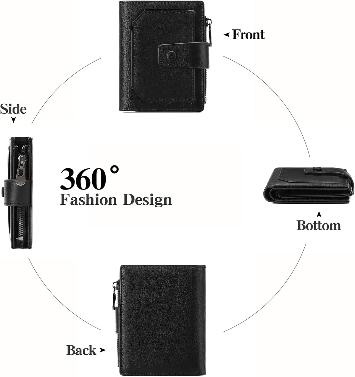 GAEKEAO Billeteras de cuero genuino para hombre con cremallera, Negro