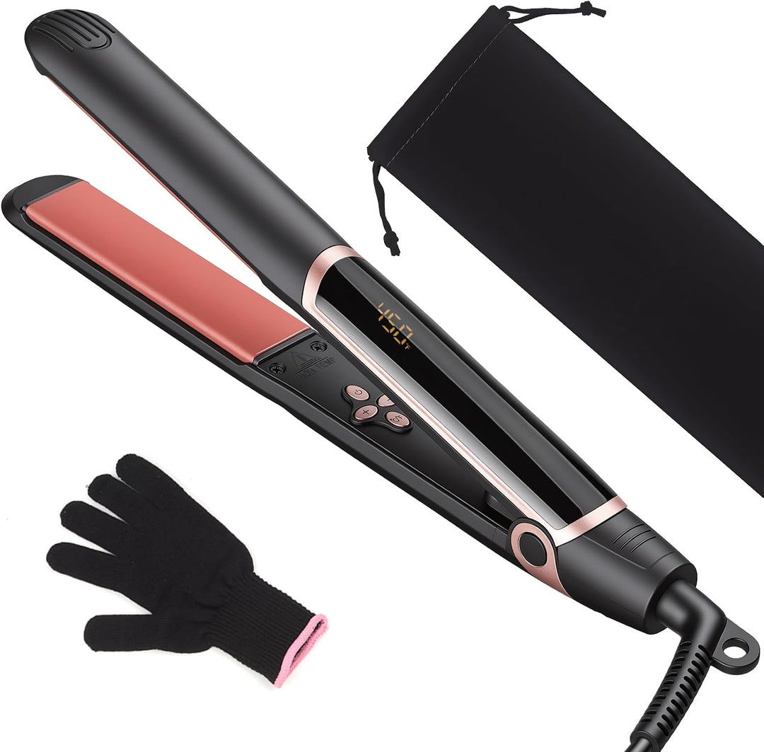 Plancha de pelo y rizador 2 en 1 de 1 pulgada, plancha plana de cer...