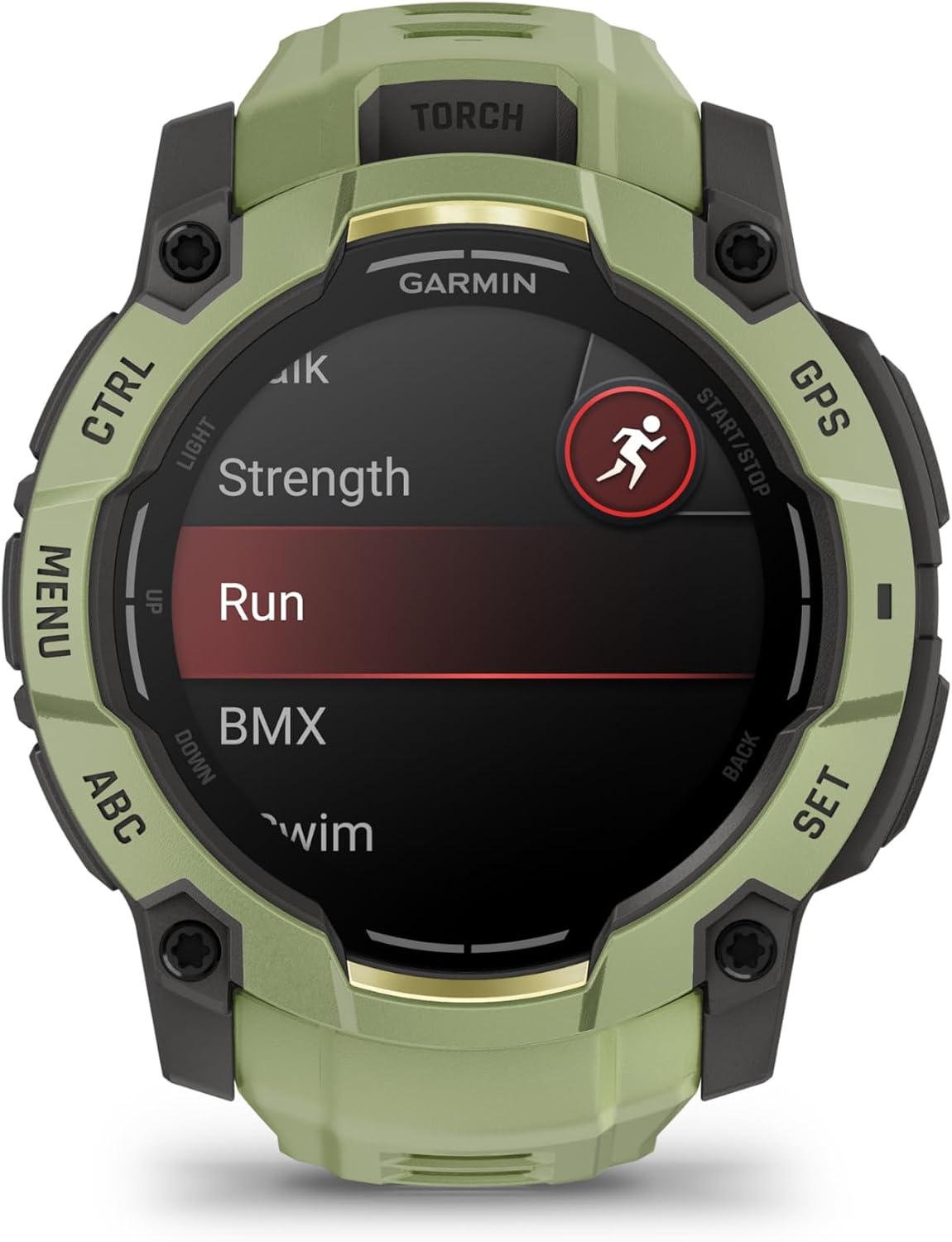 Garmin Instinct® 0.118 – 1.969 in, pantalla AMOLED, resistente reloj inteligente GPS para exteriores, linterna incorporada, colección Alpine Rush color edición limitada, color verde helecho con correa