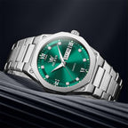 OLEVS Reloj de cuarzo octogonal de acero inoxidable para hombre, resistente al agua, para negocios, casual, de vestir, reloj de pulsera de lujo con diamantes luminosos para el día y fecha, regalo para
