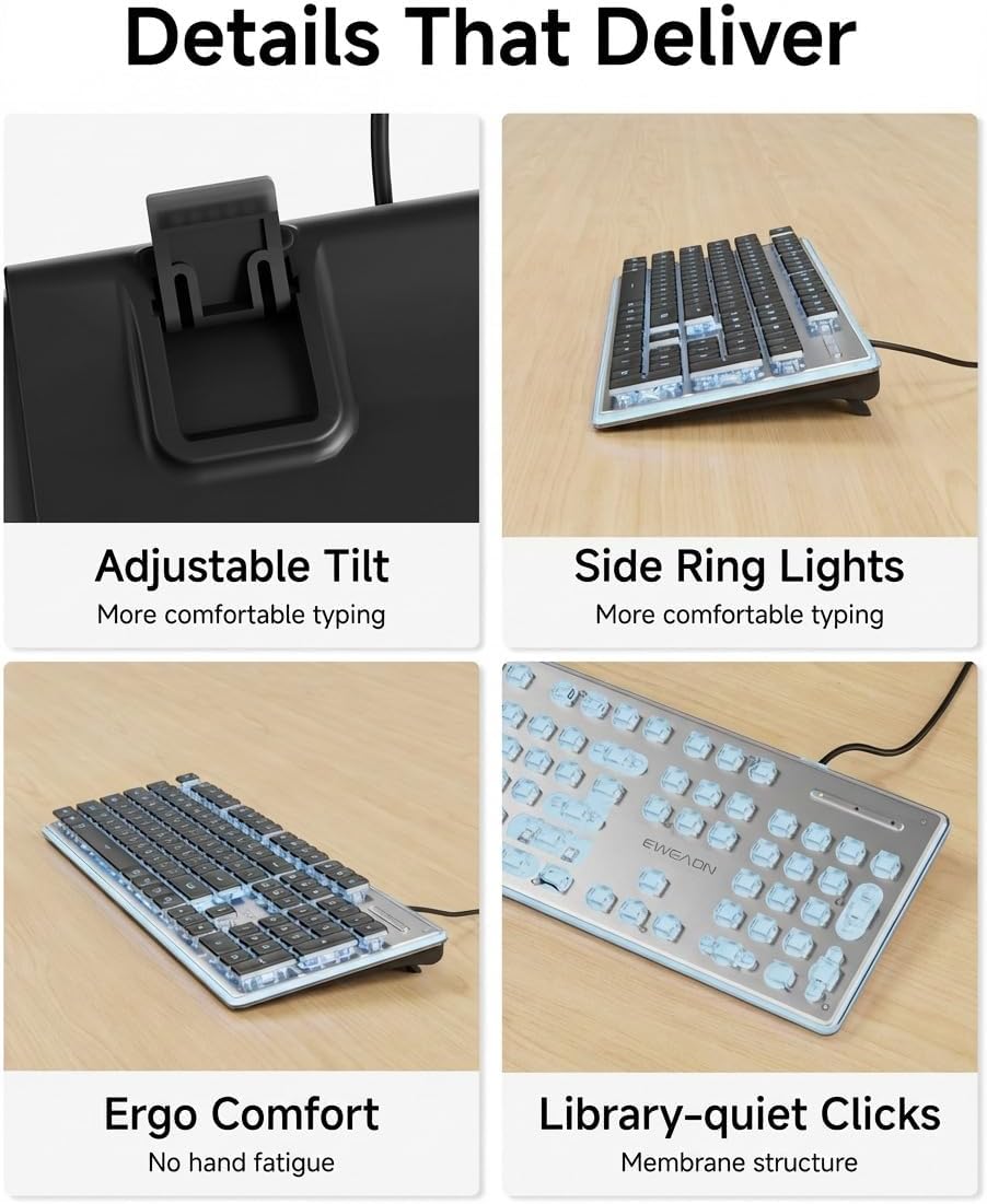 SEUNKWANG EWEADN GX710S - Teclado de computadora retroiluminado, te...