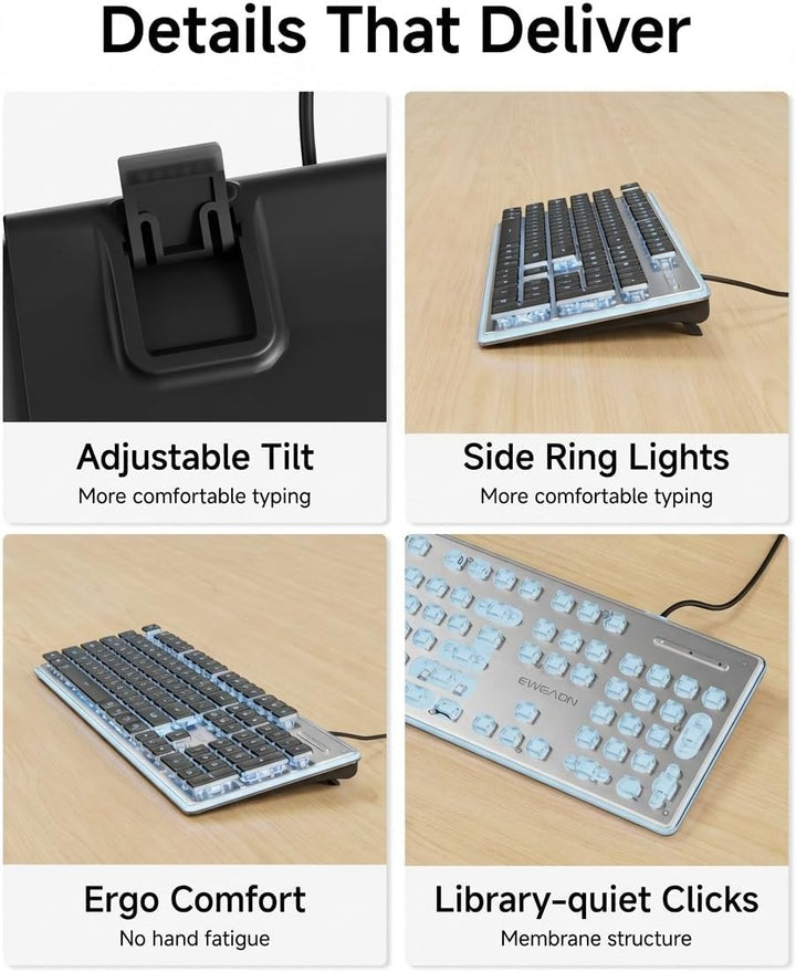 SEUNKWANG EWEADN GX710S - Teclado de computadora retroiluminado, te...