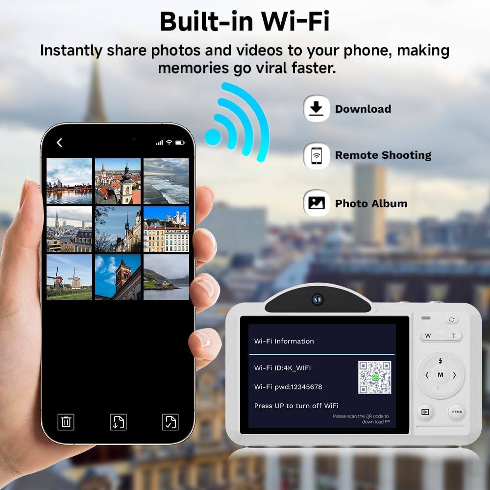 Cámara digital, 4K WiFi 75MP cámara dual apuntar y disparar cámara...