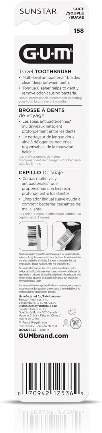 GUM Cepillo de Dientes Plegable de Viaje - Cabezal Compacto + Limpi...