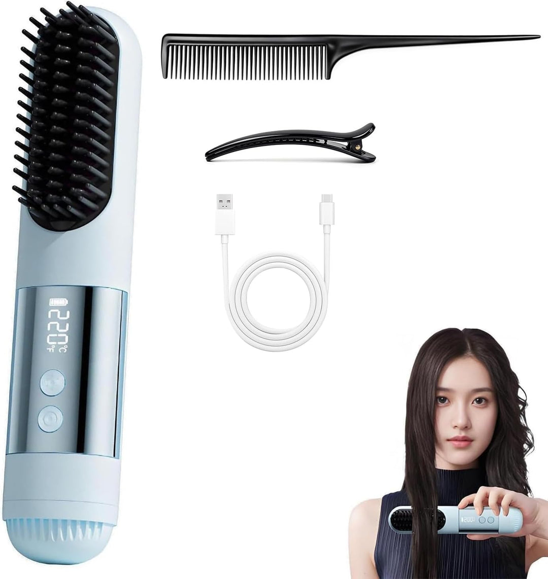Cepillo alisador de cabello mejorado para cabello corto, 3 ajustes...