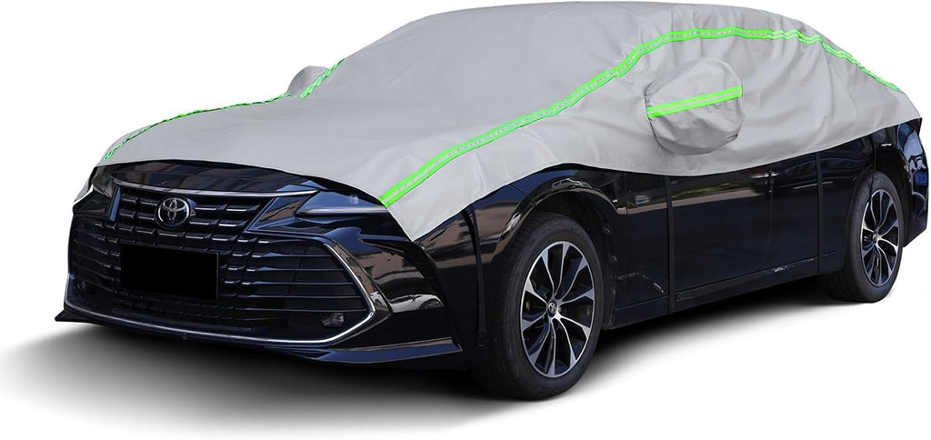 Funda para automóvil con tira reflectante verde, protector de granizo con forro de algodón, cubierta de parabrisas para hielo y nieve, cubierta de carrocería para todo tipo de clima para sol, lluvia, polvo