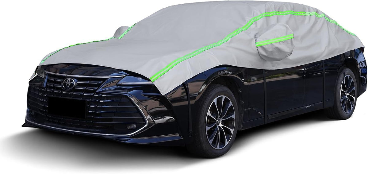 Funda para automóvil con tira reflectante verde, protector de granizo con forro de algodón, cubierta de parabrisas para hielo y nieve, cubierta de carrocería para todo tipo de clima para sol, lluvia, polvo