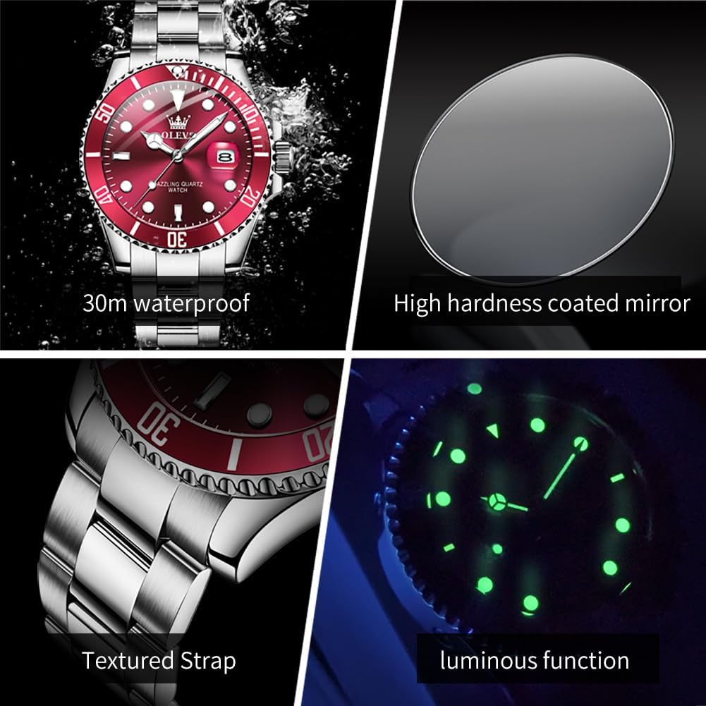 OLEVS Relojes de Lujo para Hombres, Gran Acero Inoxidable, Cuarzo Analógico, Resistente al Agua