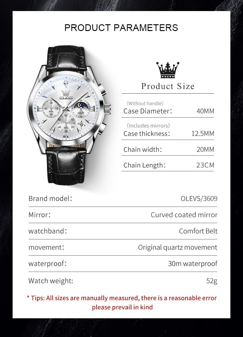 Relojes OLEVS para Hombre Lujo Esfera Grande Relojes Impermeables