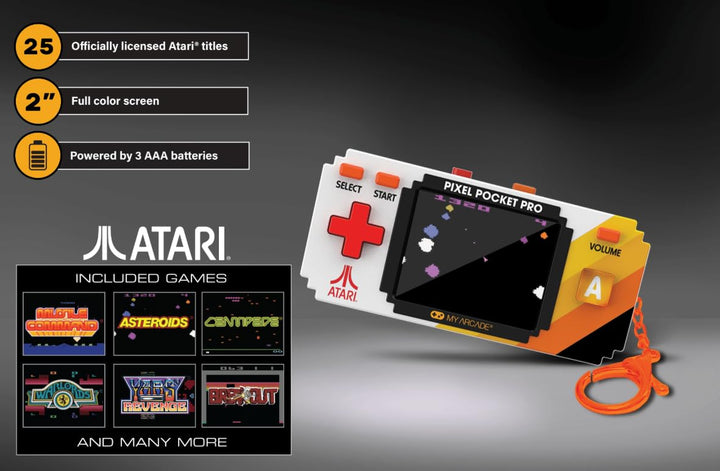 My Arcade Atari Pixel Pocket Pro: videojuego oficial de Atari, llav...