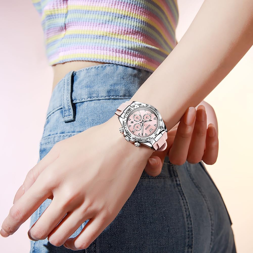 OLEVS Relojes de diamante de lujo pequeños para mujer - Pulsera de acero inoxidable, impermeables, analógicos, luminosos, con fecha, relojes de vestir de negocios para damas