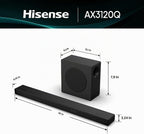 Hisense AX3120Q - Barra de sonido de 3.1.2 canales con subwoofer inalámbrico, altavoces de encendido ascendente, Dolby Atmos, DTS:X, Bluetooth 5.3, HDMI eARC, Roku TV Ready, control de aplicación y control remoto, 7 modos de ecualización, Hi-Concerto