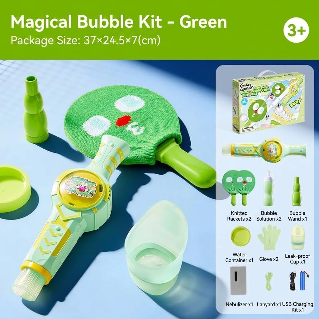 Kit de máquina mágica de burbujas de humo para niños, burbujas elásticas con raquetas y guantes de punto, varita de burbujas antiniebla 10 en 1 con luces y música, regalo sensorial recargable para
