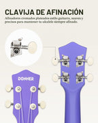 Donner Ukelele soprano para principiantes, ukelele mate de 21 pulgadas, kit para principiantes con correa para bolsa, afinador, cuerdas, púas de tela, lecciones en línea gratuitas (morado)