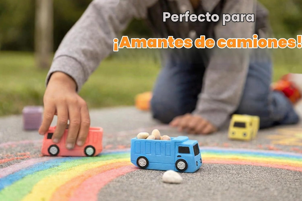 Tiza para acera de camión volquete (paquete de 14) – Juego de tizas para camiones de construcción, a partir de 3 años – Juguete de tiza para exteriores – Recuerdos de fiesta envueltos individualmente – Lavable y no tóxico
