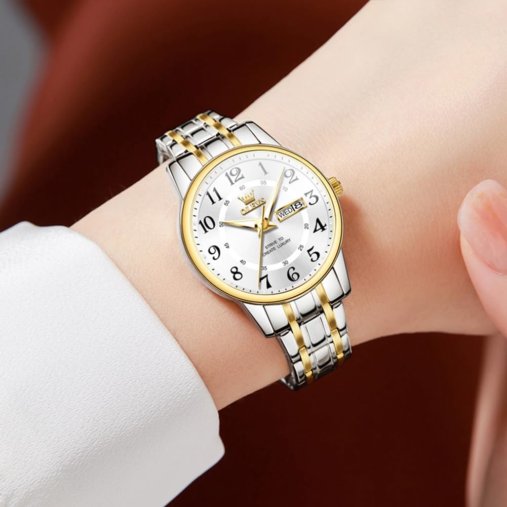 OLEVS Reloj para Mujer Plateado de Acero Inoxidable Elegante Analógico Lúmenes Visibles