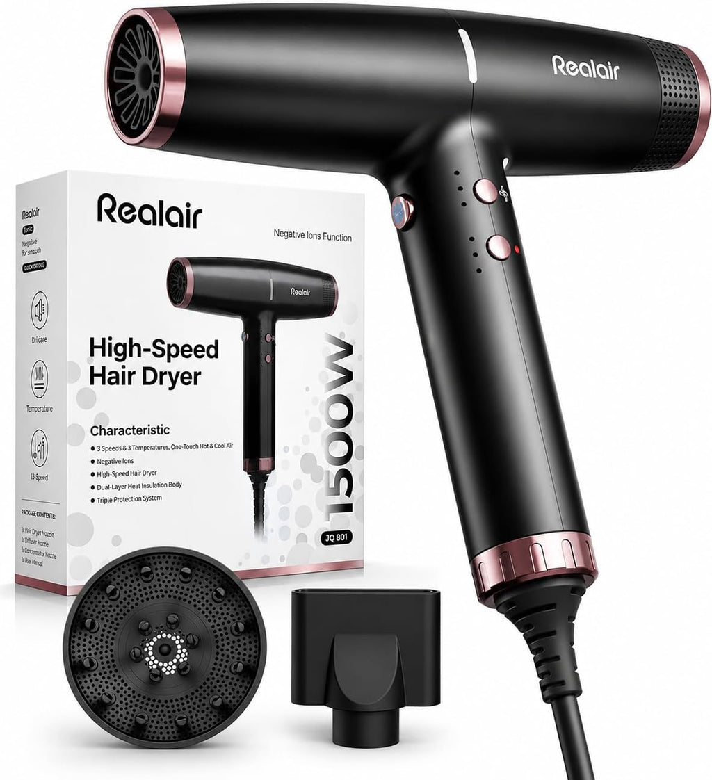 Secador de pelo iónico profesional con difusor, secador de alta
