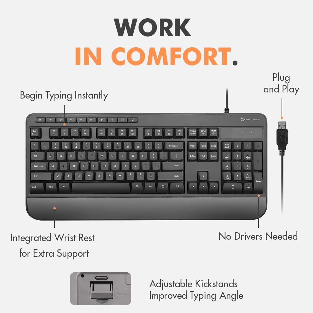 Teclado con cable X9, escritura cómoda, teclado USB ergonómico de t...
