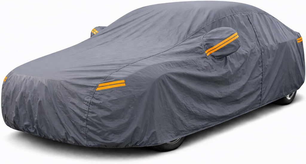 Coverlex Fundas de automóvil para todo tipo de clima, impermeables para sedanes de tamaño mediano, 6 capas de lona resistente universal para Chevy Malibu, Ford Fusion, Kia Stinger K5/Optima, Mazda 6
