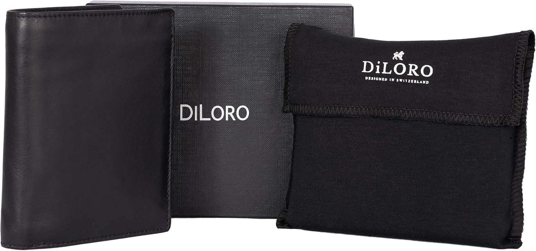 DiLoro Cartera plegable de cuero genuino de grano completo para hom...