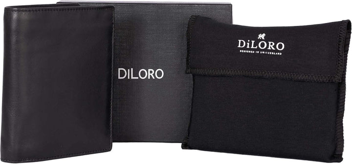DiLoro Cartera plegable de cuero genuino de grano completo para hom...