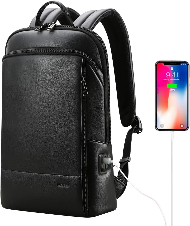 BOPAI Mochila de cuero unisex para laptop de negocios de 15.6 pulga...