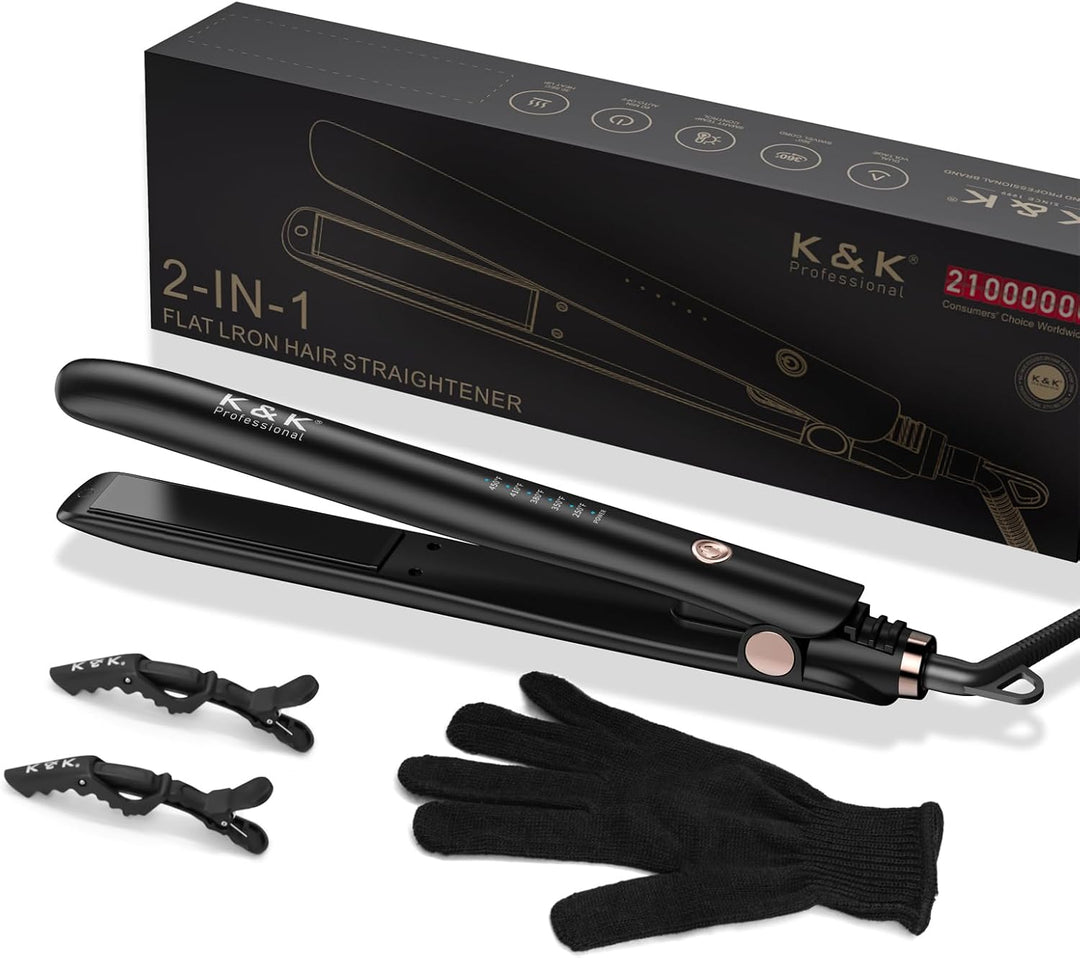 K&amp;K Plancha plana de 1 pulgada 2 en 1, rizador de turmalina y t...