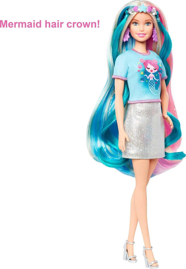 Barbie Muñeca y accesorios de pelo de fantasía, cabello rubio largo...
