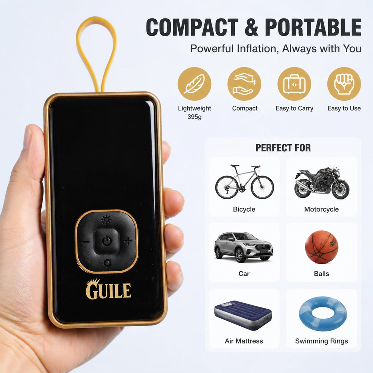 GUILE Compresor de aire portátil para inflar neumáticos, bomba de n...