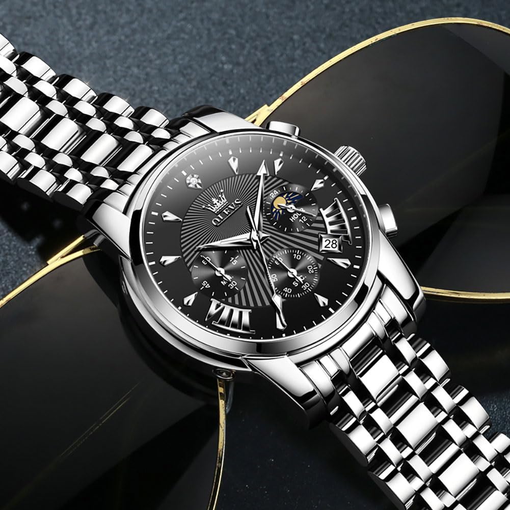 OLEVS Relojes para Hombre de Lujo a prueba de agua Lúminosos de lectura fácil Cronógrafo Con Esmalte Dorado Completo / Blanco Dial / Cara Negra Calendario Pulsera Relojes