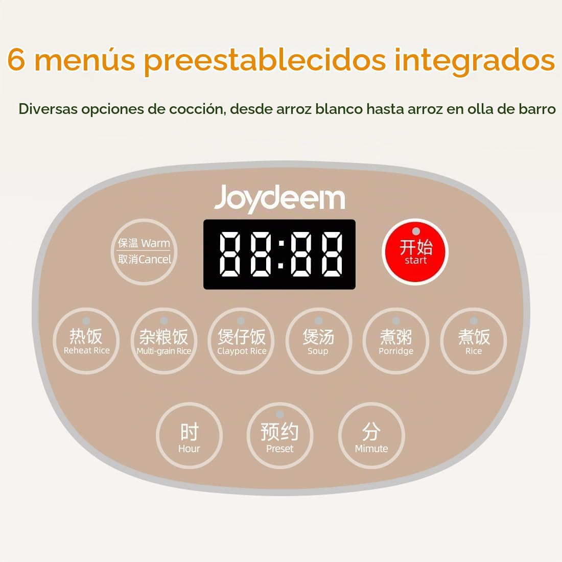 Joydeem Rice Cooker de Cerámica, 6 tazas de arroz crudo Cocinadores con Olla Interior de Cerámica Pura, Saludable y Libre de PFOA, 3L/3.2 qt, DFB-C300