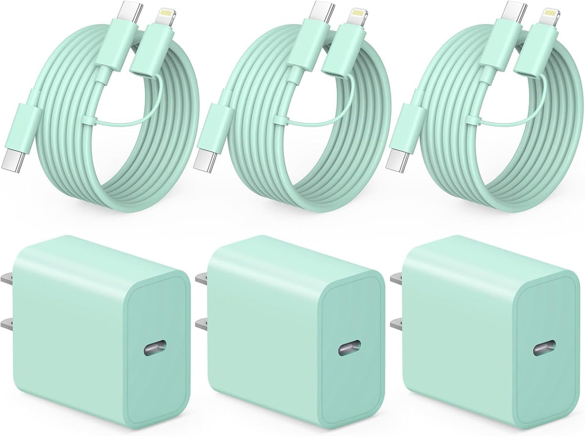 Cargador de carga rápida para iPhone 17, 16, 15, paquete de 3 cargadores USB C, cable Lightning de 6 pies y cable USB C tipo C, bloque de cargadores para iPhone 17/17 Plus/17 Pro Max/Air/16/16 Plus/16
