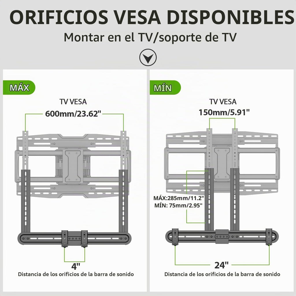 USX MOUNT Soporte universal para barra de sonido, soporte de TV para barra de sonido con altavoz, se adapta a 2 opciones de instalación, soporte de base antideslizante extraíble que se extiende de