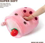 DITUCU - Lindo té Boba de peluche, peluche de té con burbujas de caricatura, almohada suave de taza de té con leche de fresa para el hogar, regalo para abrazar para niños, rosa de 19.6 pulgadas