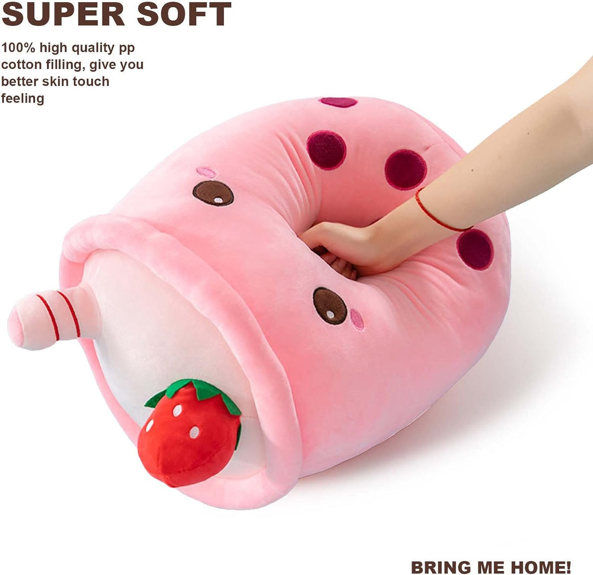 DITUCU - Lindo té Boba de peluche, peluche de té con burbujas de caricatura, almohada suave de taza de té con leche de fresa para el hogar, regalo para abrazar para niños, rosa de 19.6 pulgadas