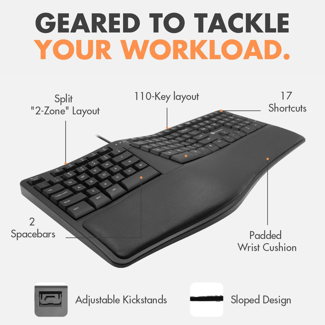 Teclado Ergonómico con Cable X9 con Reposamuñecas Acolchado - Escri...