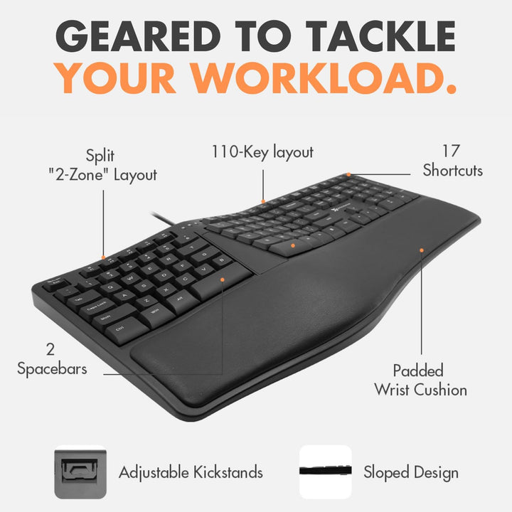 Teclado Ergonómico con Cable X9 con Reposamuñecas Acolchado - Escri...