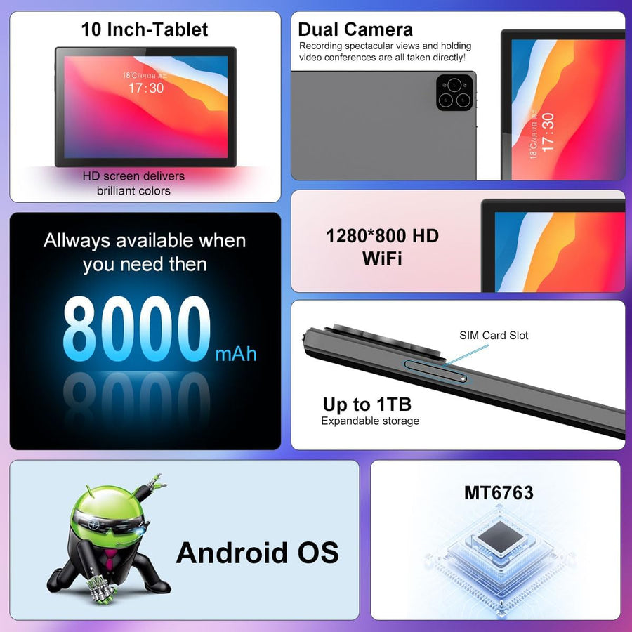 Crelander Tablet Android 13 de 10.1 pulgadas con ranura para tarjet...