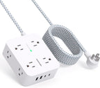 HANYCONY - Regleta protectora de sobretensiones de 10 pies, cable de extensión con 8 salidas de CA, 4 puertos USB (2 USB C), enchufe plano, estación de carga USB para escritorio de montaje en pared