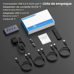 Selector de conmutador USB 3.2 4 computadoras comparten 4 dispositivos USB 10Gbps Interruptor de uso compartido USB de alta velocidad con 1 USB-C y 3 puertos USB-A, conmutador de teclado y mouse para