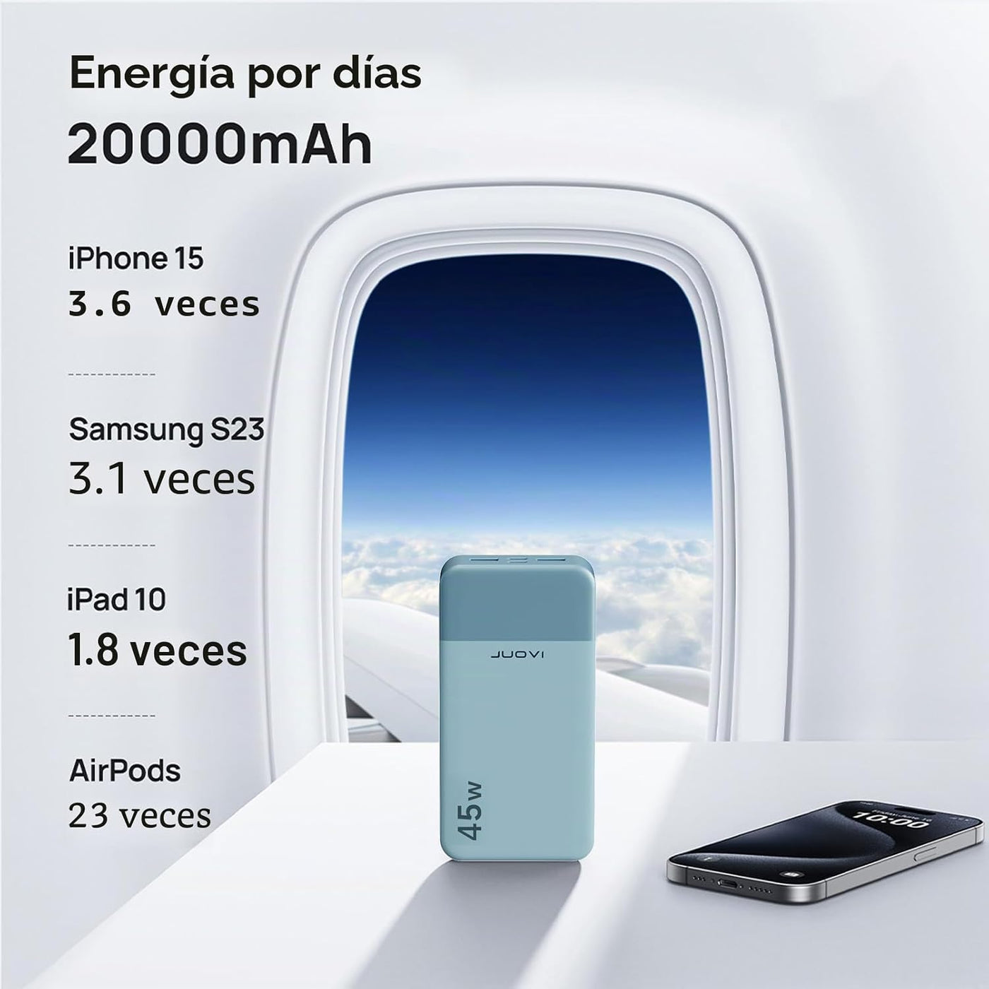 JUOVI J2621 20000mAh 45W Power Bank Cargador portátil, PD3.0 QC 4.0...