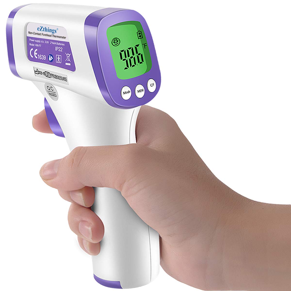 eZthings - Termómetro infrarrojo para frente y sensor de alto calibre sin contacto con pantalla LCD para consultorios médicos, hospitales