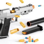Paquete de 2 lanzadores de juguete de eyección de espuma EVA M1911, disparos con dardos de espuma, juegos de disparos, diversión en el patio trasero y juegos al aire libre, modelo de juguete educativo