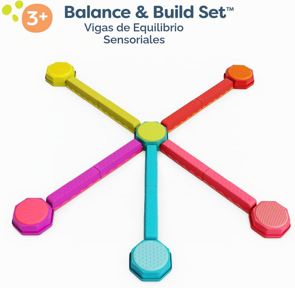 B. toys Balance Beam Set, 10 Beams & 6 Sensory Stepping Stones, Rainbow