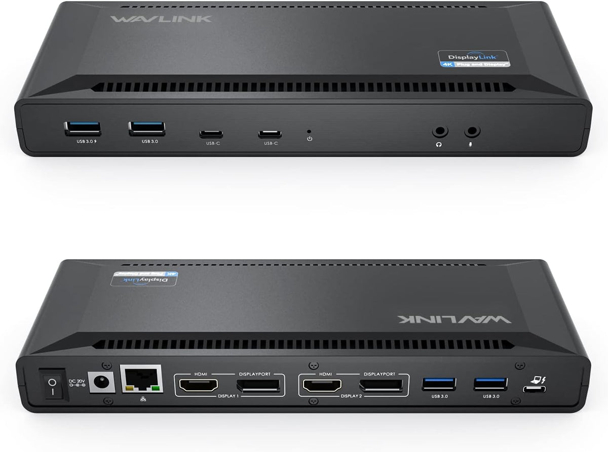 WAVLINK Estación de acoplamiento dual 4K 60Hz Displaylink USB C (2HDMI+2DP)